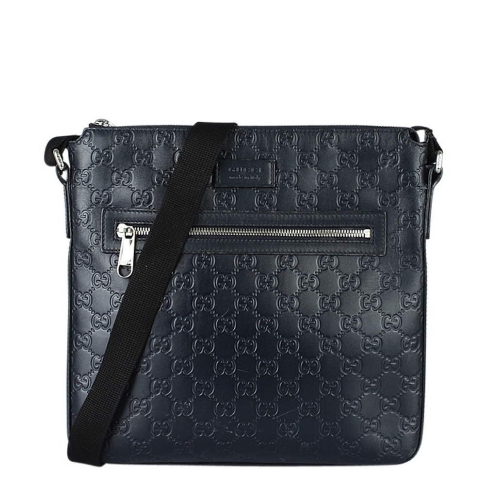 Gucci Small GG Embossed Blue Guccissima Leather Crossbody Bag (208814)
